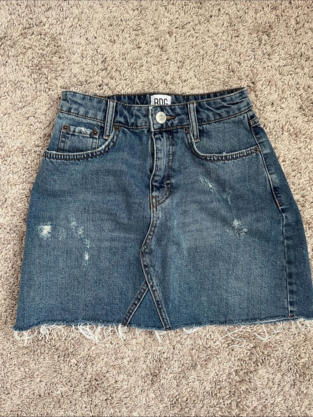 BDG Medium Blue Distressed Denim Mini Skirt